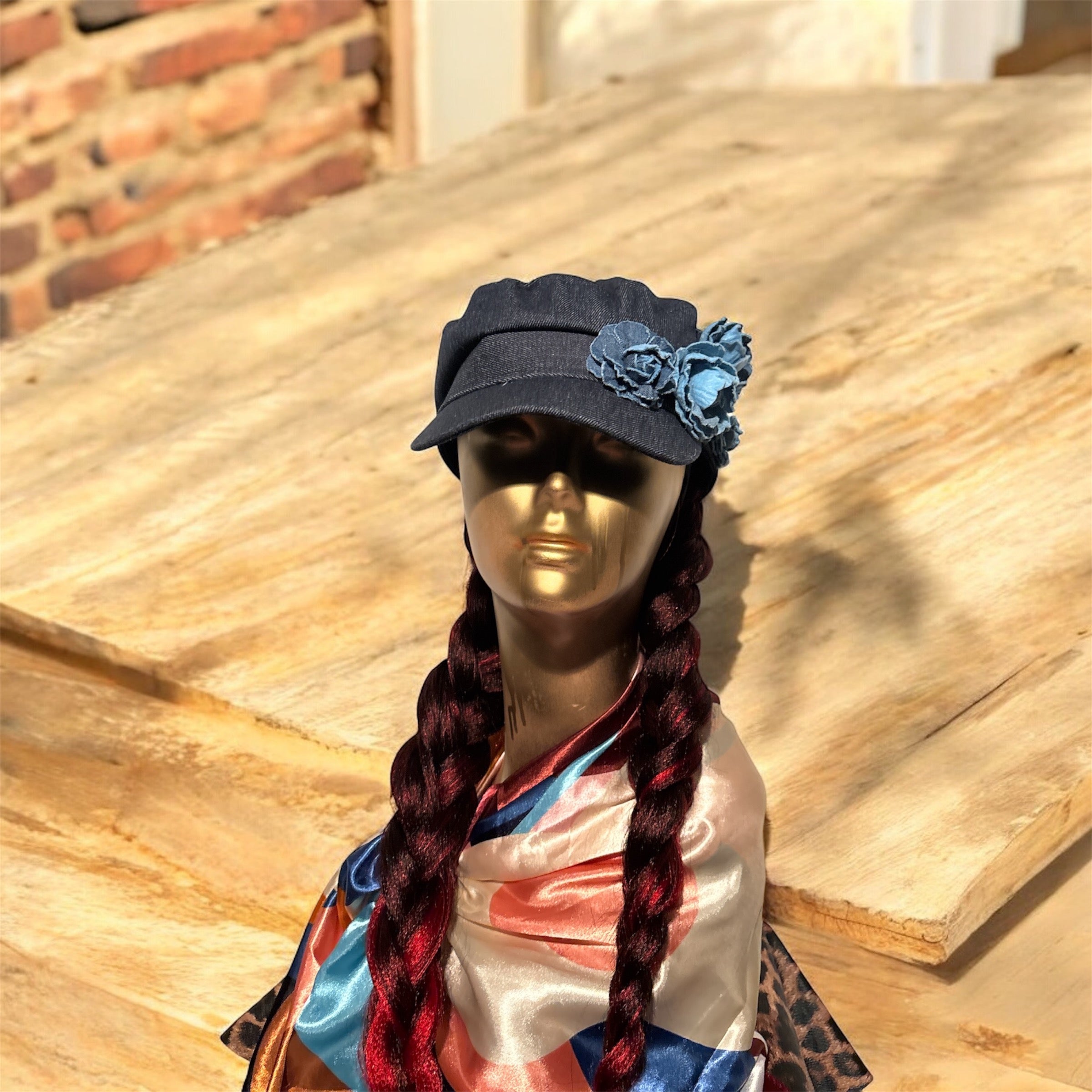 Denim Flower Wig Hat – Protective & Stylish Hair Soluti
