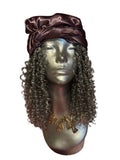 ￼ curly 16 inch gray hair, violet, purple silk scarf